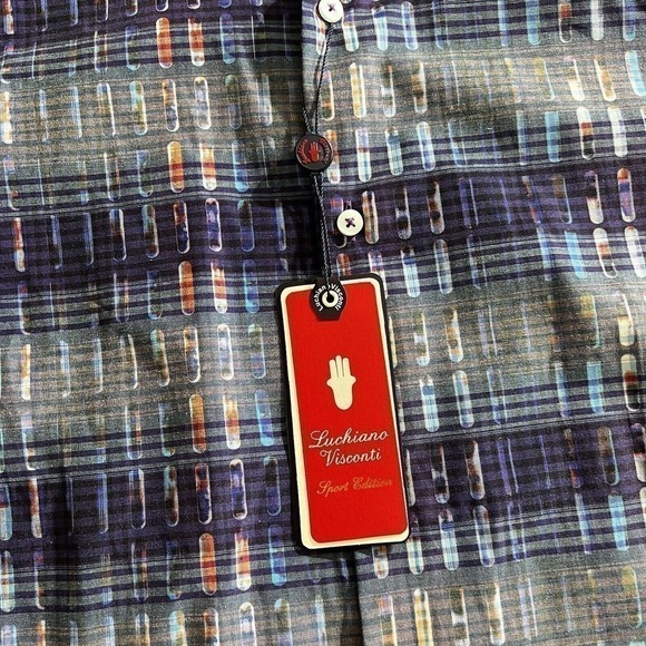 Luchiano Visconti Men's XXL Long Sleeve Button Down Cotton Blend Blue Multi NWT - Picture 8 of 16